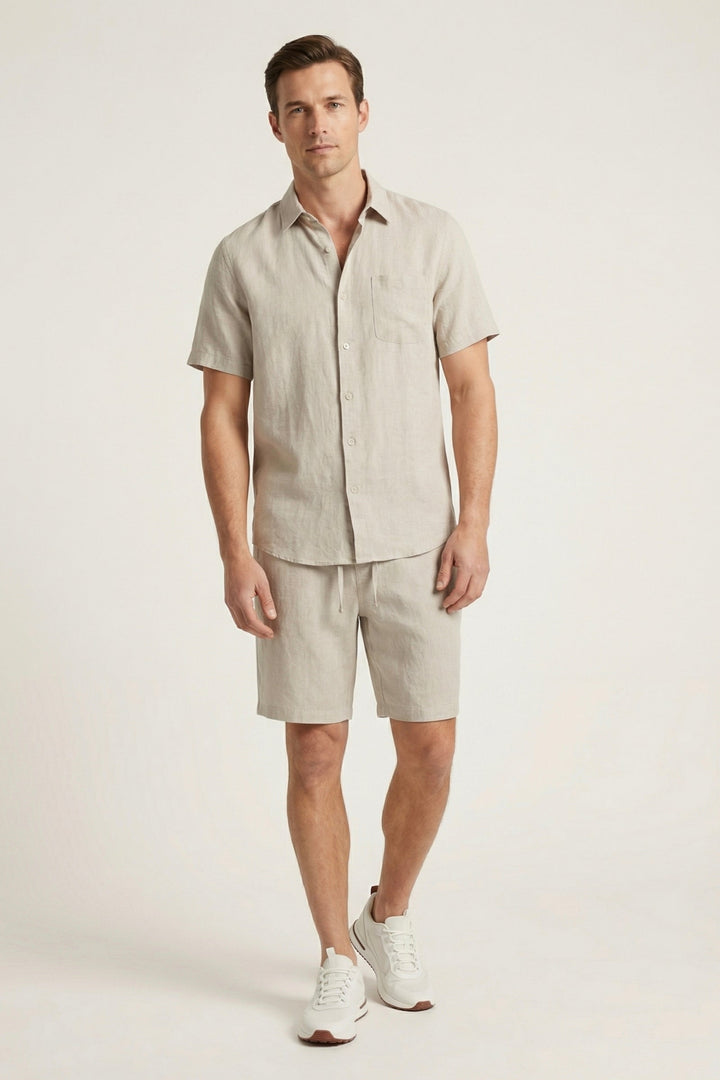 Verona Linen Shirt & Shorts Beige