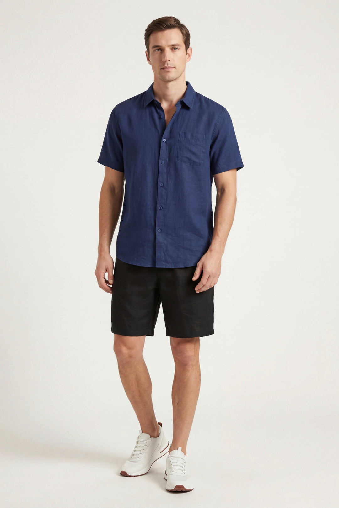 Verona Linen Shirt & Shorts Navy/Black