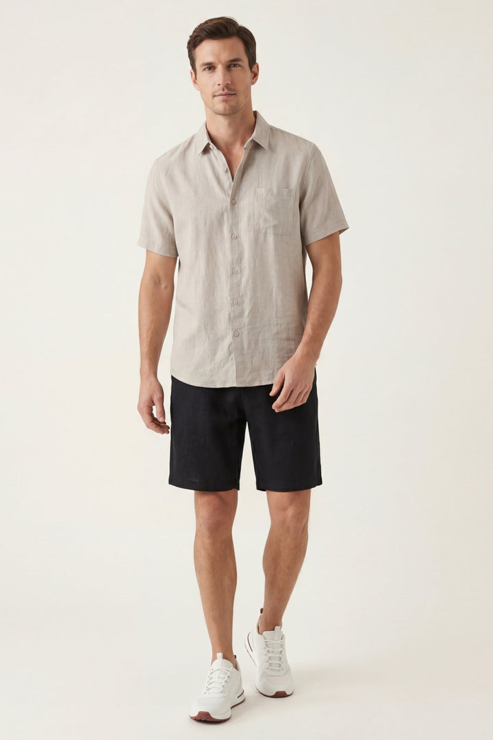Verona Linen Shirt & Shorts Beige/Black