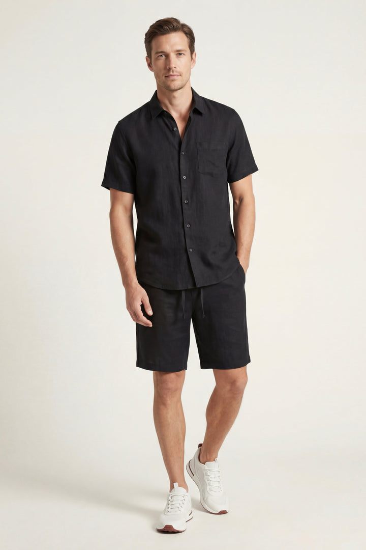 Verona Linen Shirt & Shorts Black