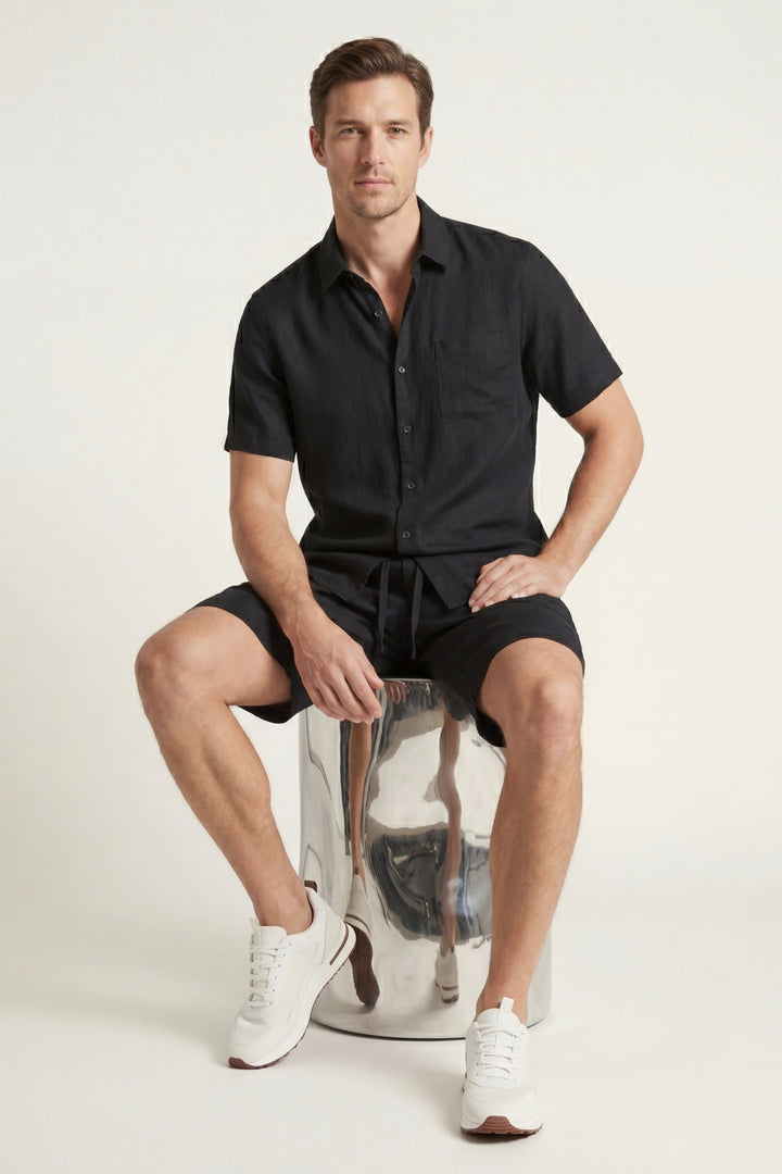 Verona Linen Shirt & Shorts Black