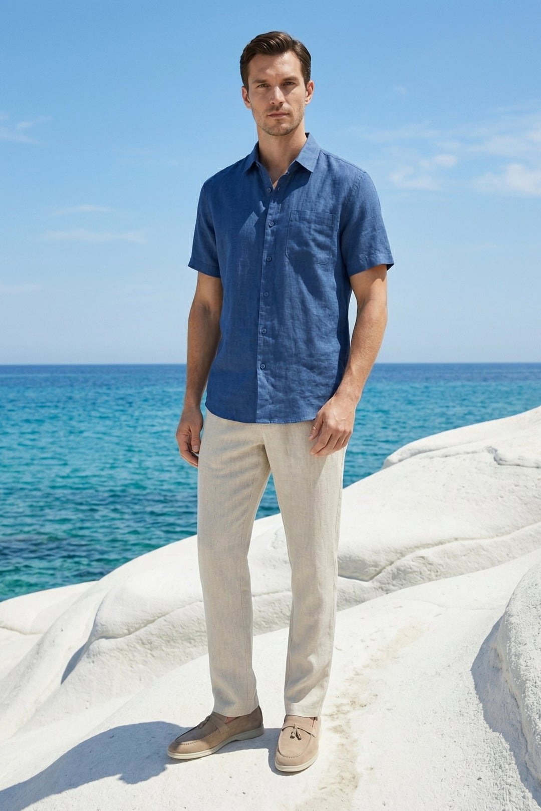 Trento Linen Set Blue/Beige