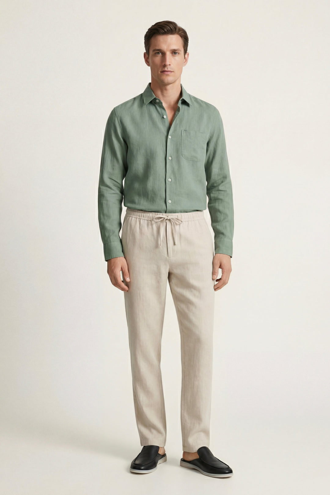 Pisa Linen Set Long Sleeve Green/Beige
