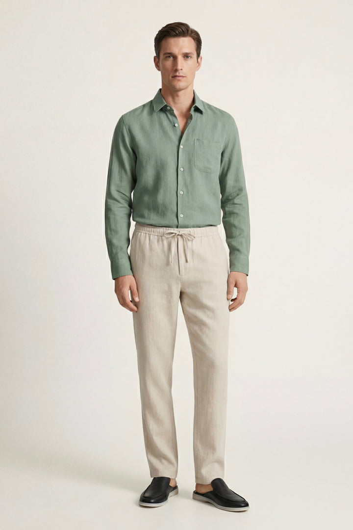 Pisa Linen Set Long Sleeve Green/Beige