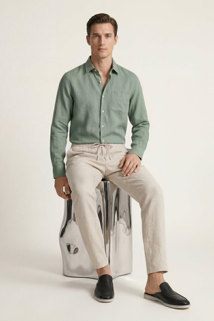 Pisa Linen Set Long Sleeve Green/Beige