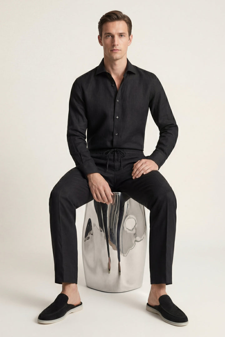 Pisa Linen Set Long Sleeve Black/Black