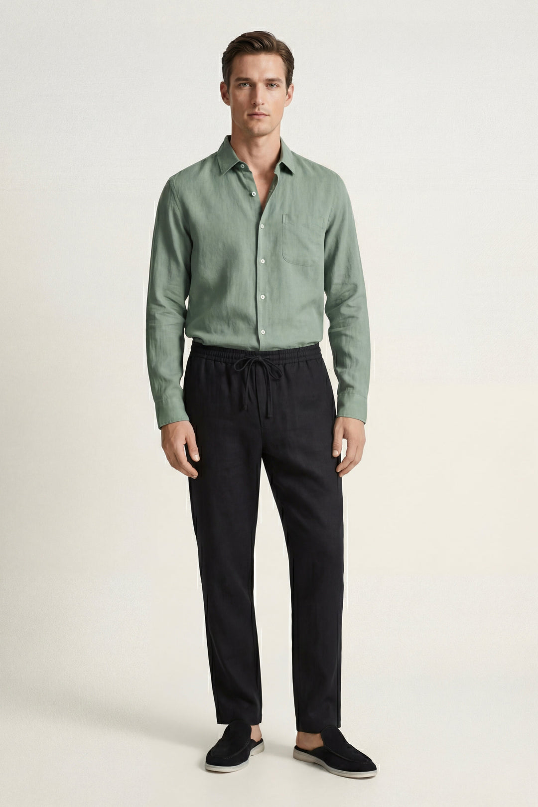Pisa Linen Set Long Sleeve Green/Black