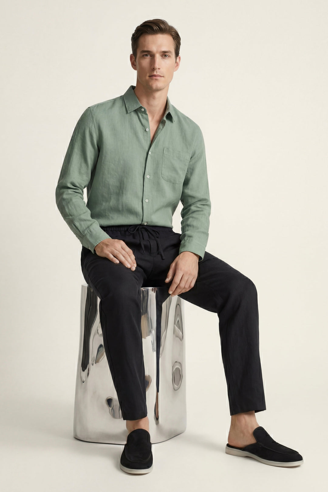 Pisa Linen Set Long Sleeve Green/Black