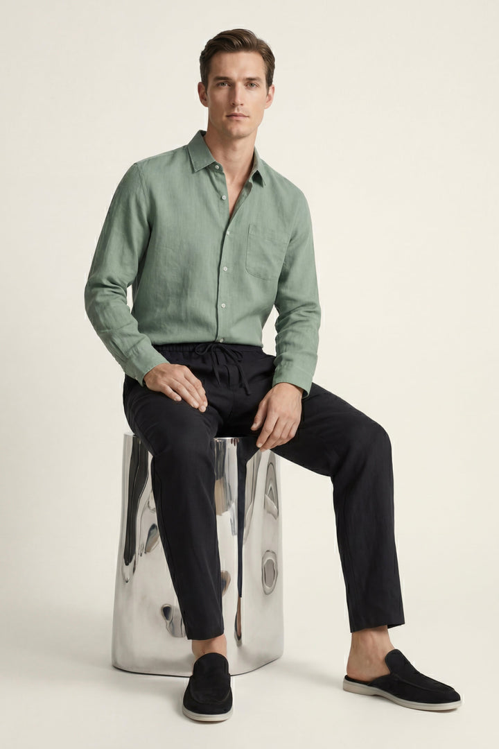 Pisa Linen Set Long Sleeve Green/Black