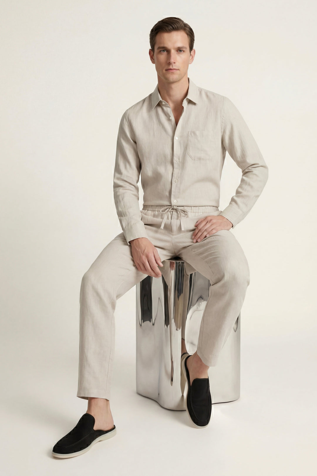 Pisa Linen Set Long Sleeve Beige/Beige