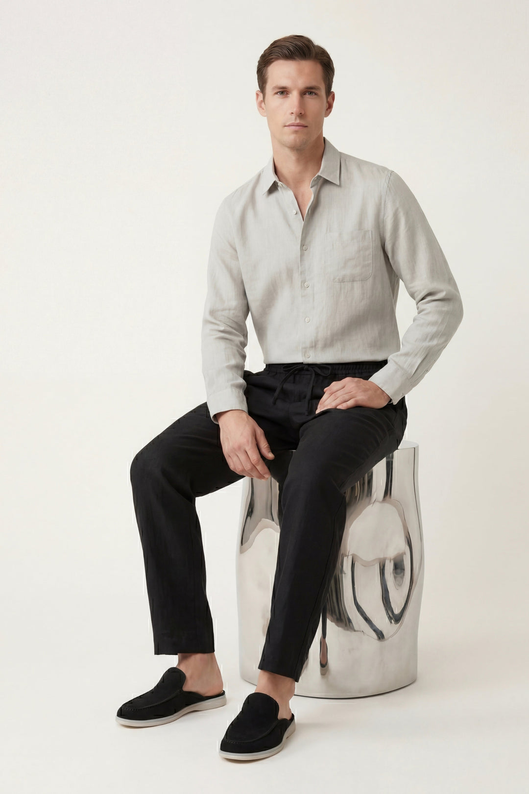 Pisa Linen Set Long Sleeve Beige/Black