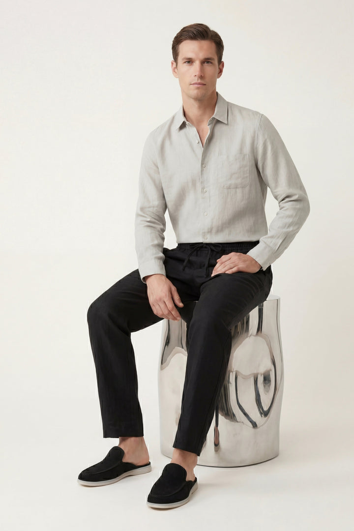 Pisa Linen Set Long Sleeve Beige/Black