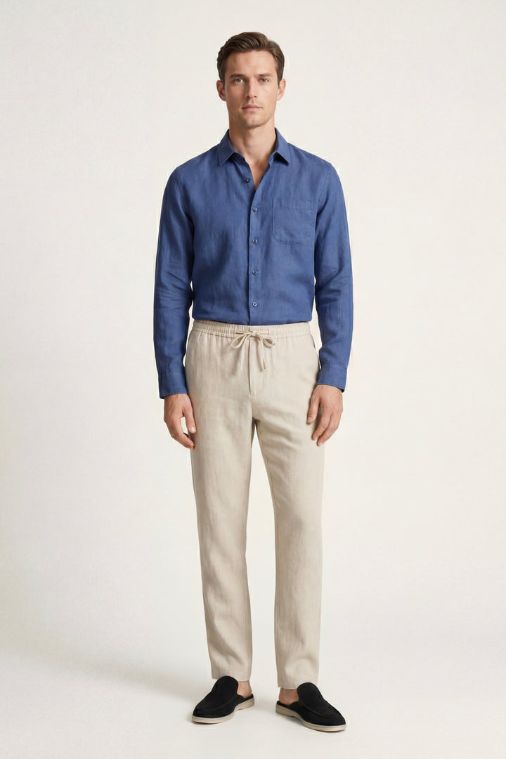 Pisa Linen Set Long Sleeve Blue/Beige