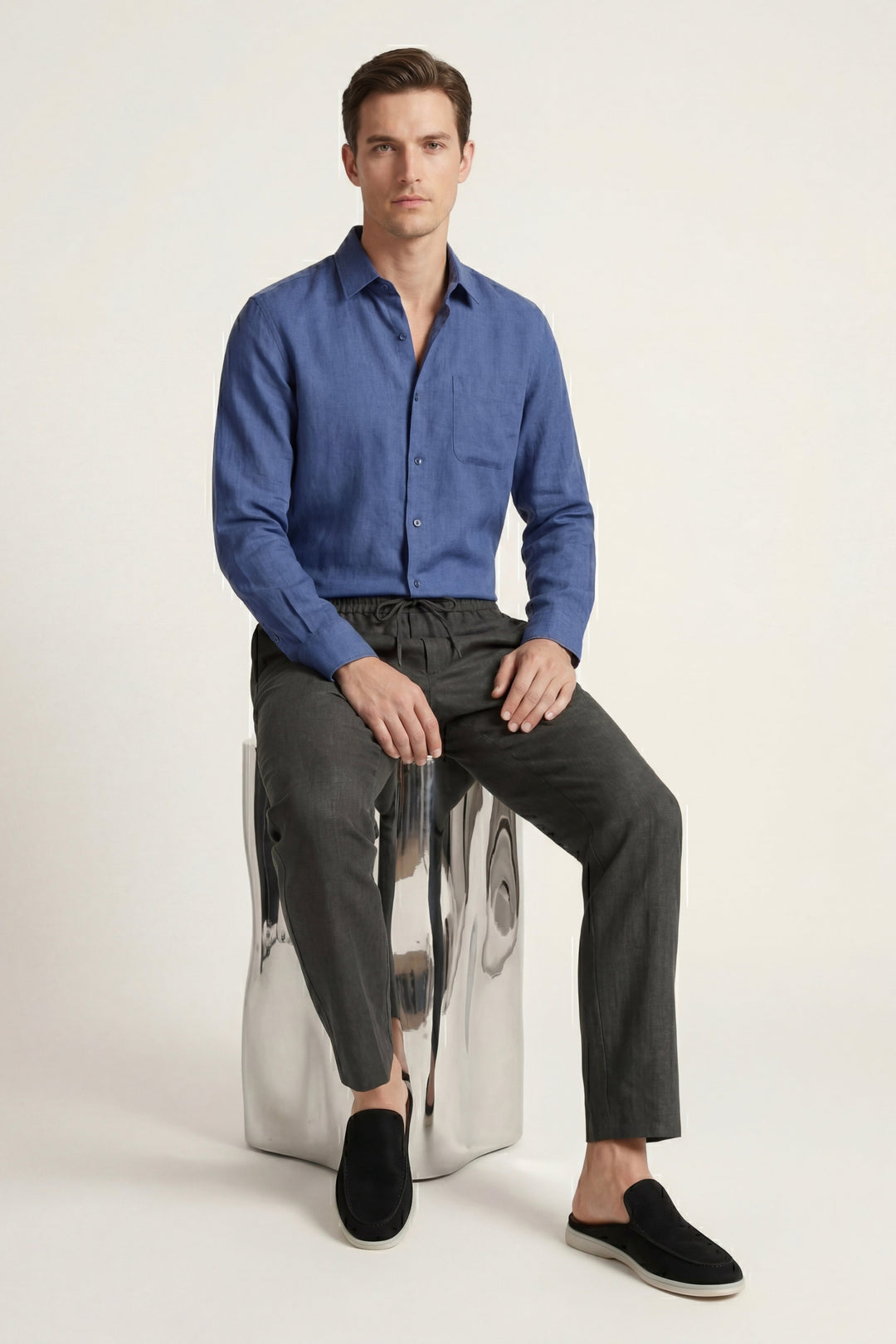 Pisa Linen Set Long Sleeve Blue/Black