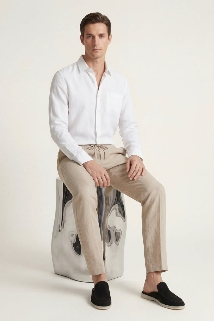 Pisa Linen Set Long Sleeve White/Beige