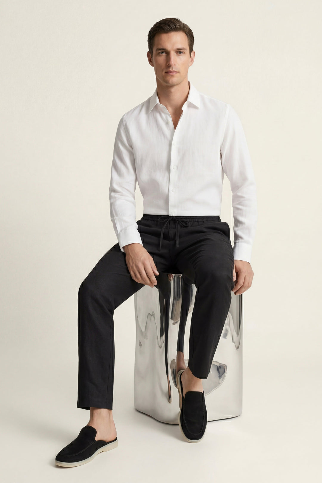 Pisa Linen Set Long Sleeve White/Black
