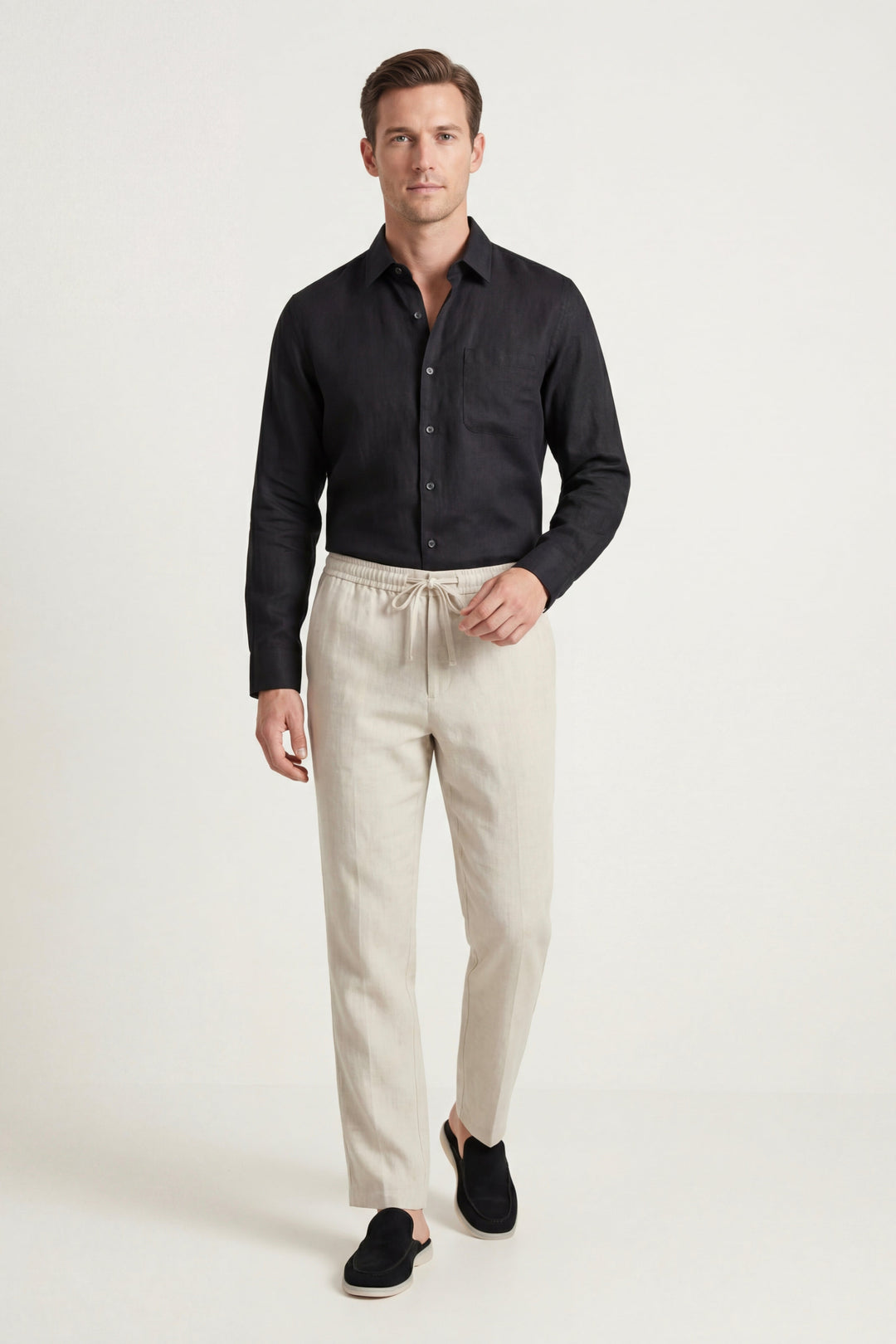 Pisa Linen Set Long Sleeve Black/Beige