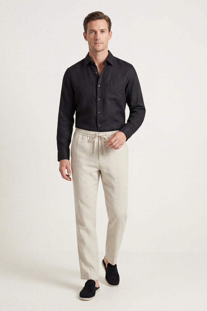 Pisa Linen Set Long Sleeve Black/Beige