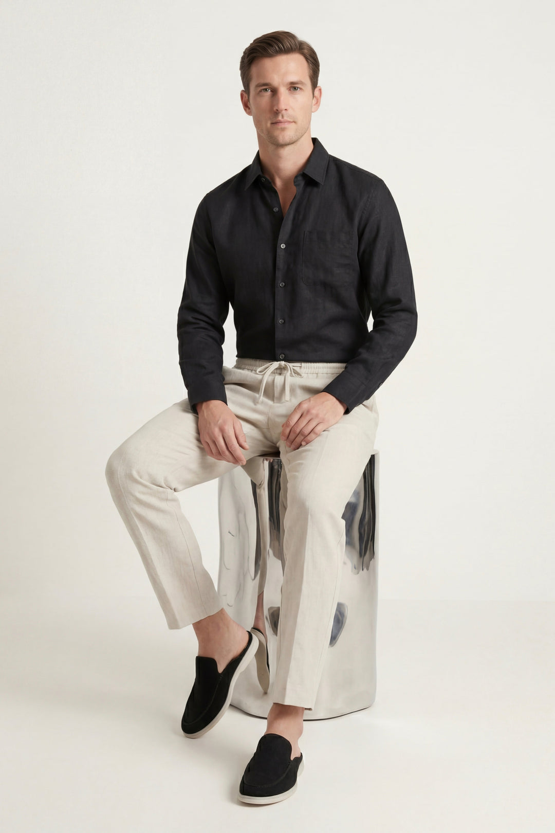 Pisa Linen Set Long Sleeve Black/Beige