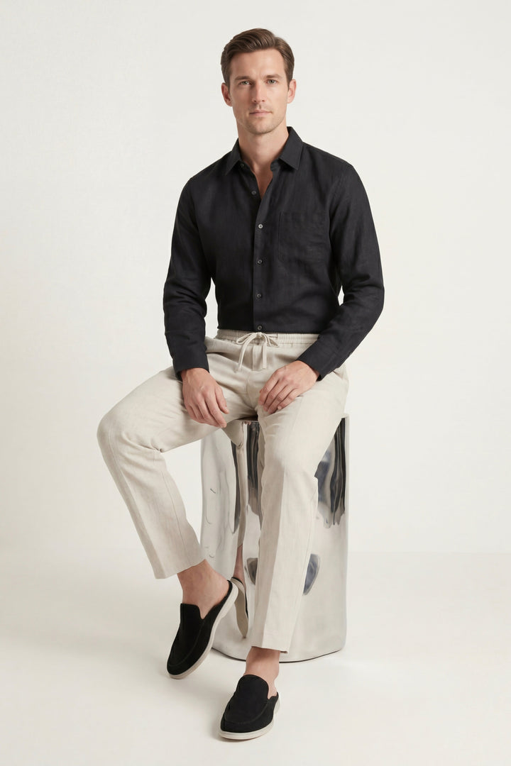 Pisa Linen Set Long Sleeve Black/Beige