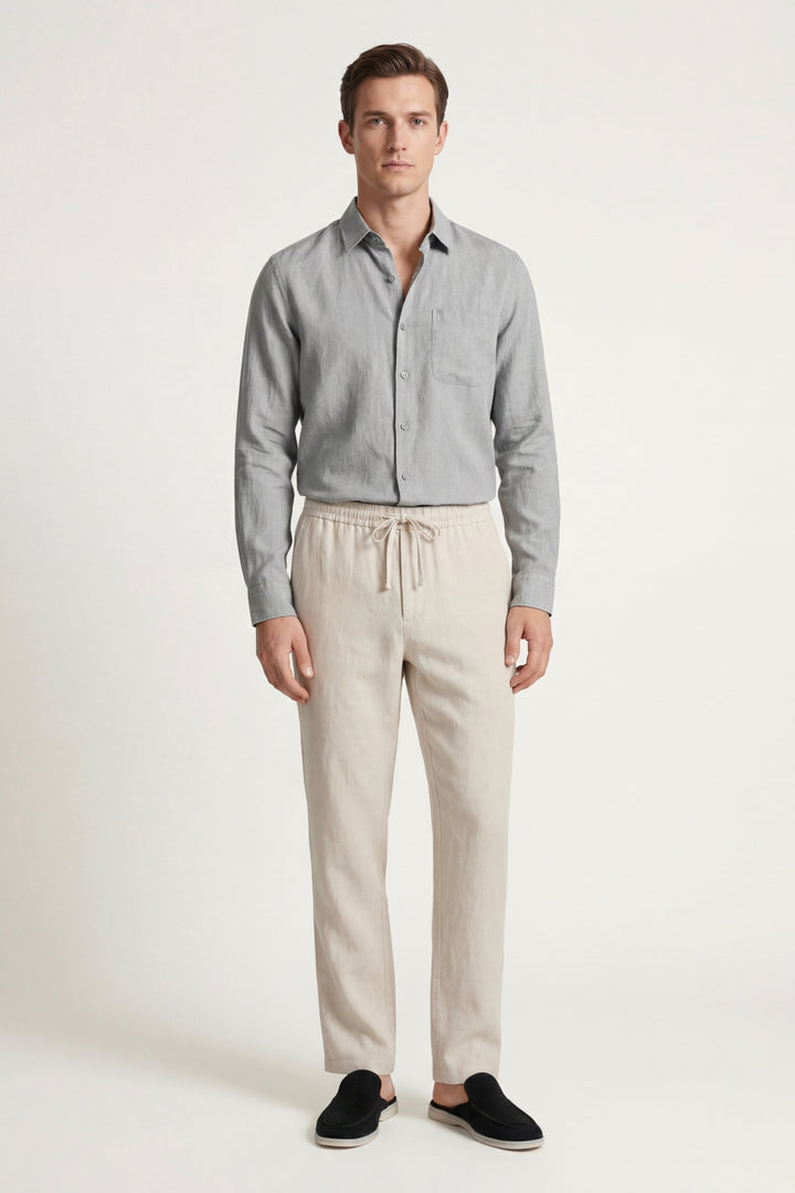 Pisa Linen Set Long Sleeve Grey/Beige
