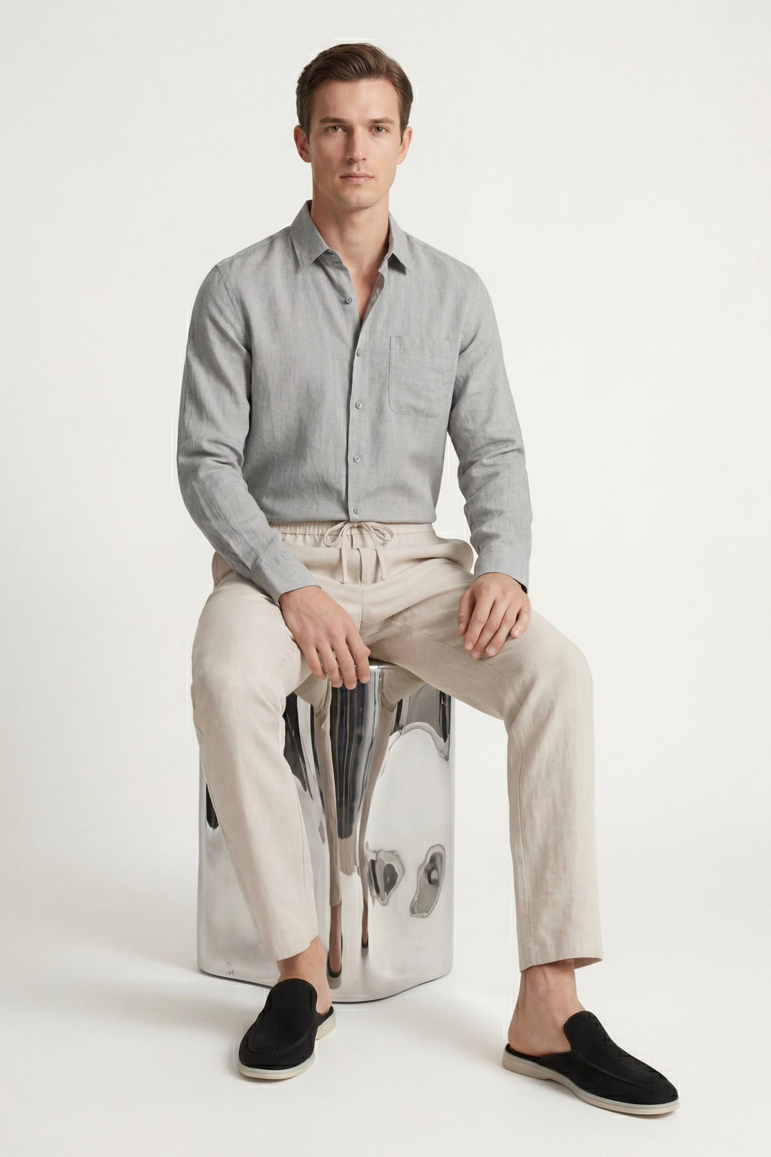 Pisa Linen Set Long Sleeve Grey/Beige