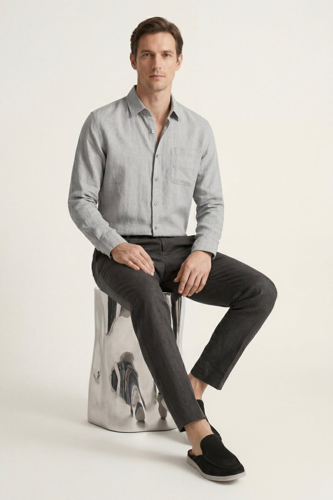 Pisa Linen Set Long Sleeve Grey/Black