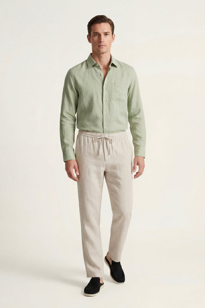 Pisa Linen Set Long Sleeve Mint Green/Beige