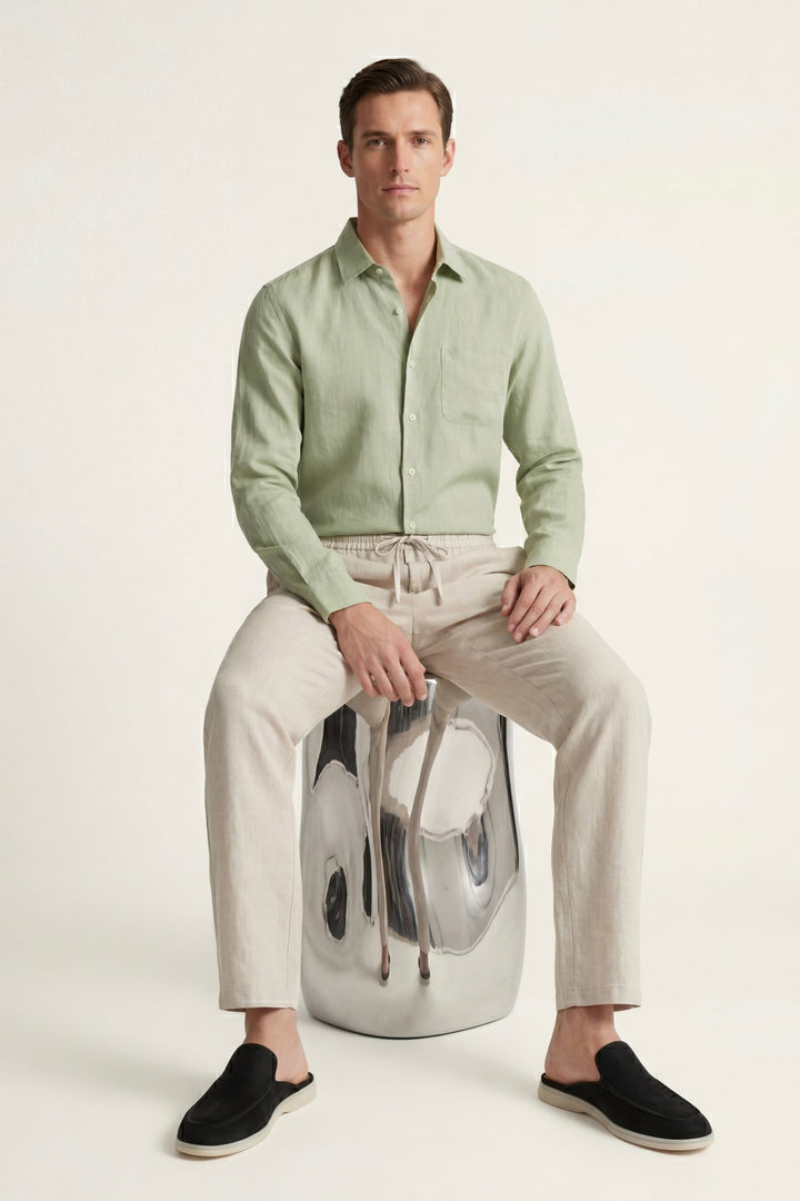 Pisa Linen Set Long Sleeve Mint Green/Beige