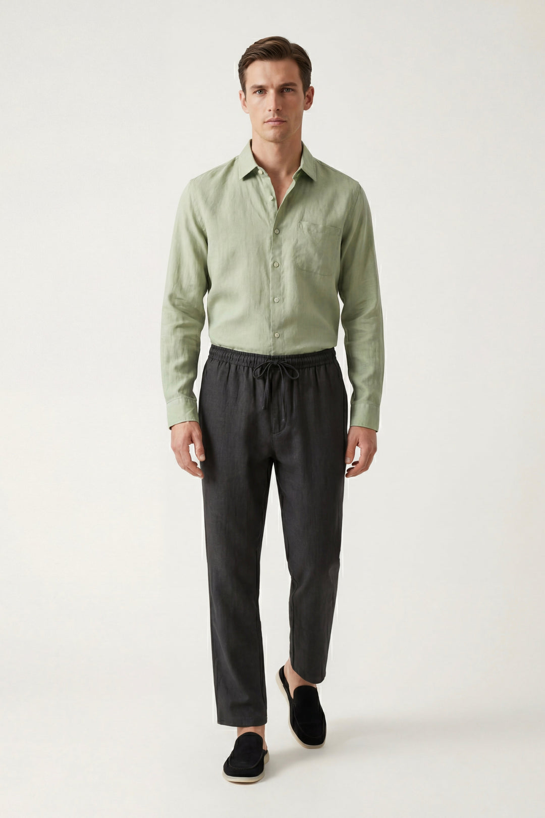 Pisa Linen Set Long Sleeve Mint Green/Black