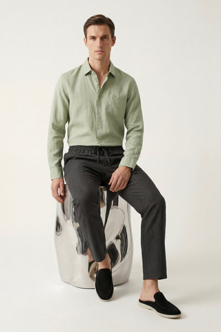 Pisa Linen Set Long Sleeve Mint Green/Black