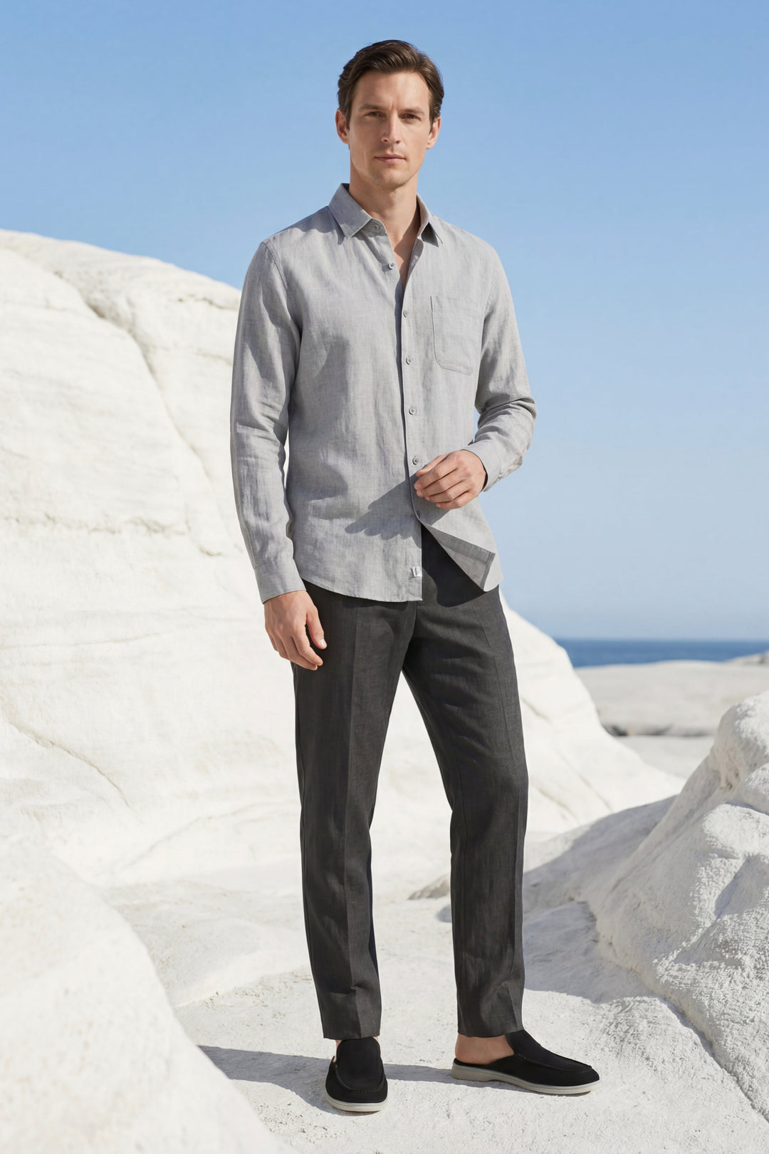 Pisa Linen Set Long Sleeve Grey/Black