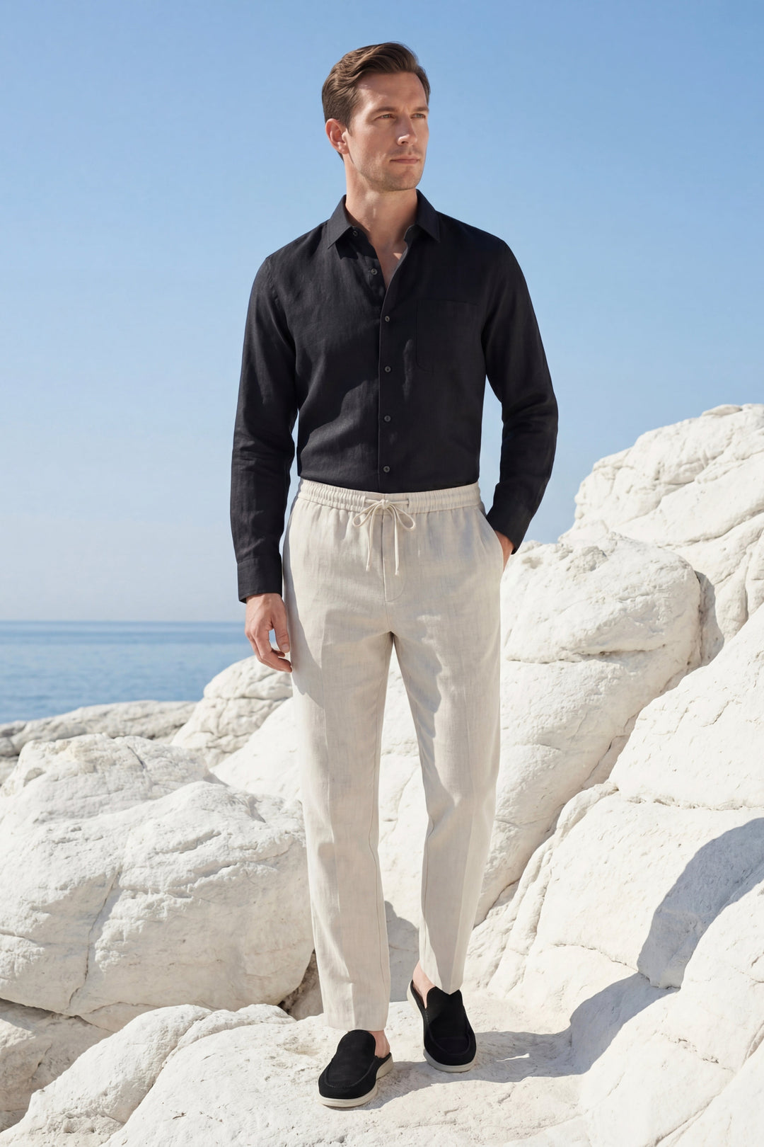 Pisa Linen Set Long Sleeve Black/Beige