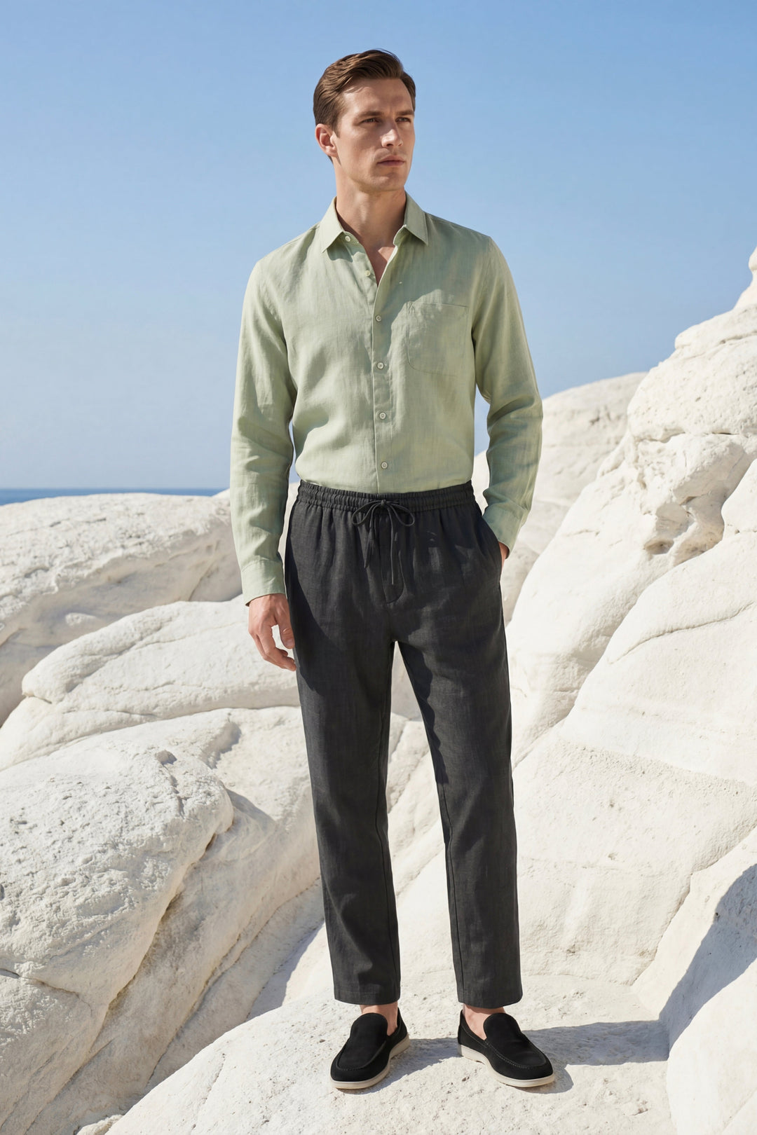 Pisa Linen Set Long Sleeve Mint Green/Black