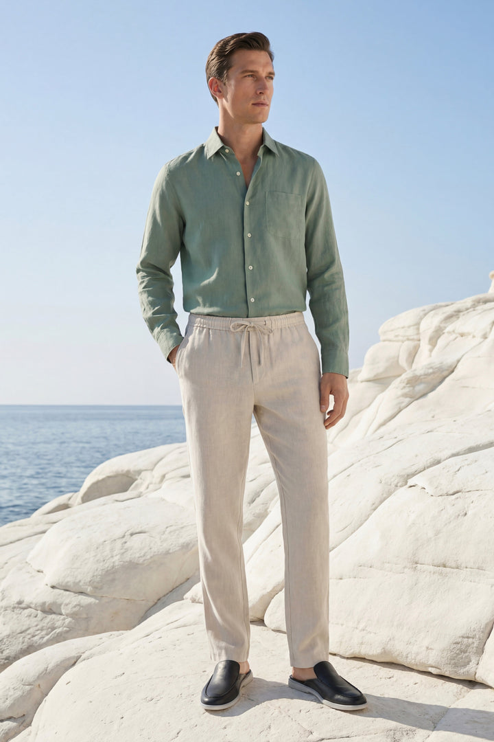 Pisa Linen Set Long Sleeve Green/Beige