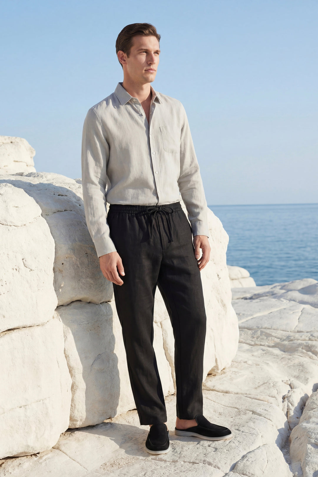 Pisa Linen Set Long Sleeve Beige/Black