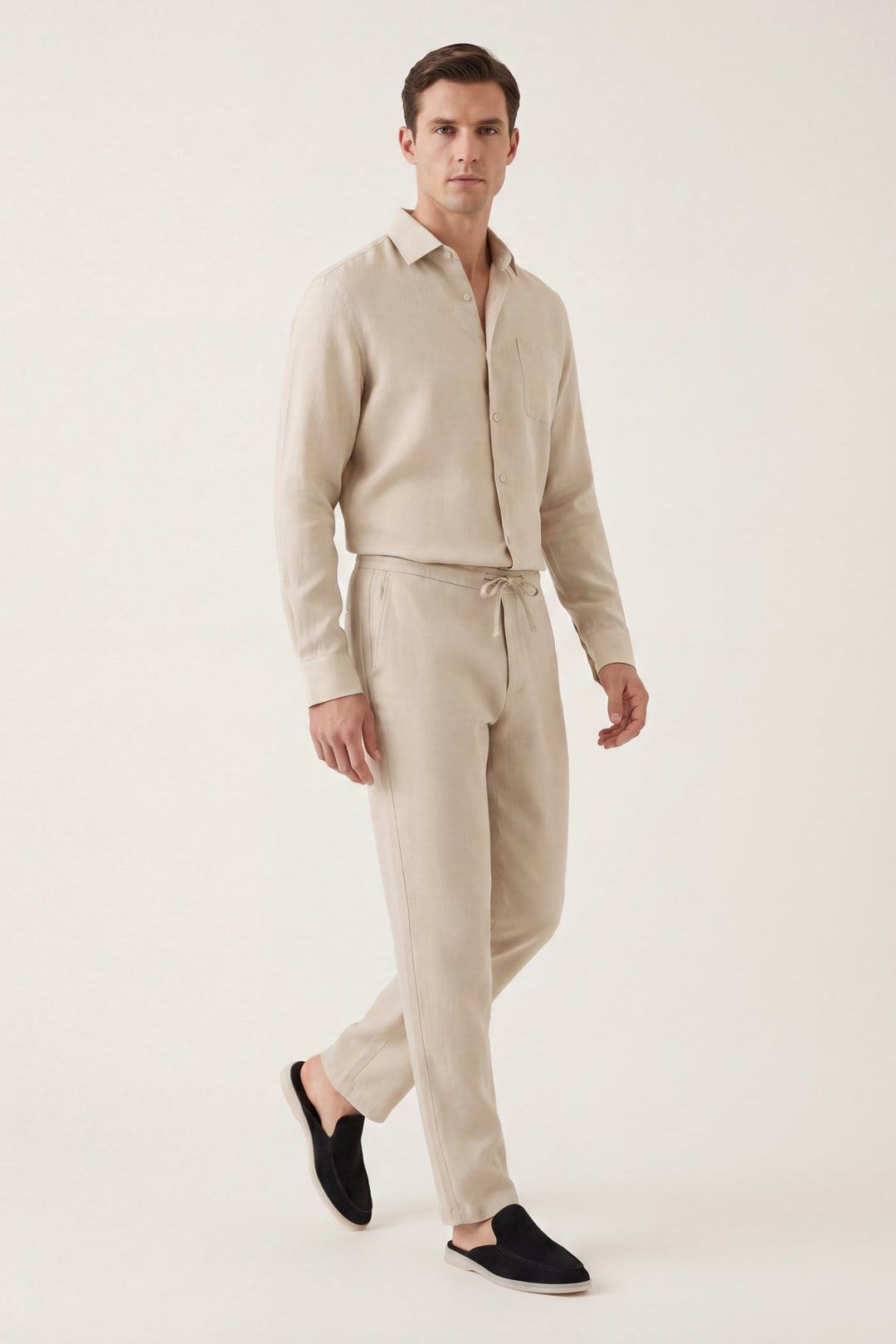 Bellagio Linen Set Long Sleeve Beige