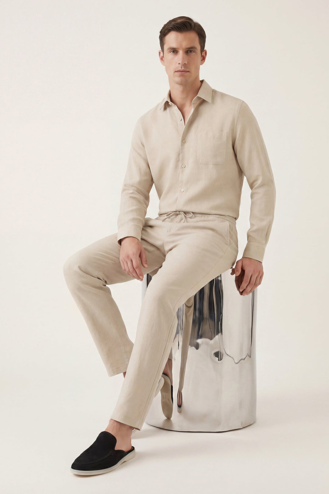 Bellagio Linen Set Long Sleeve Beige