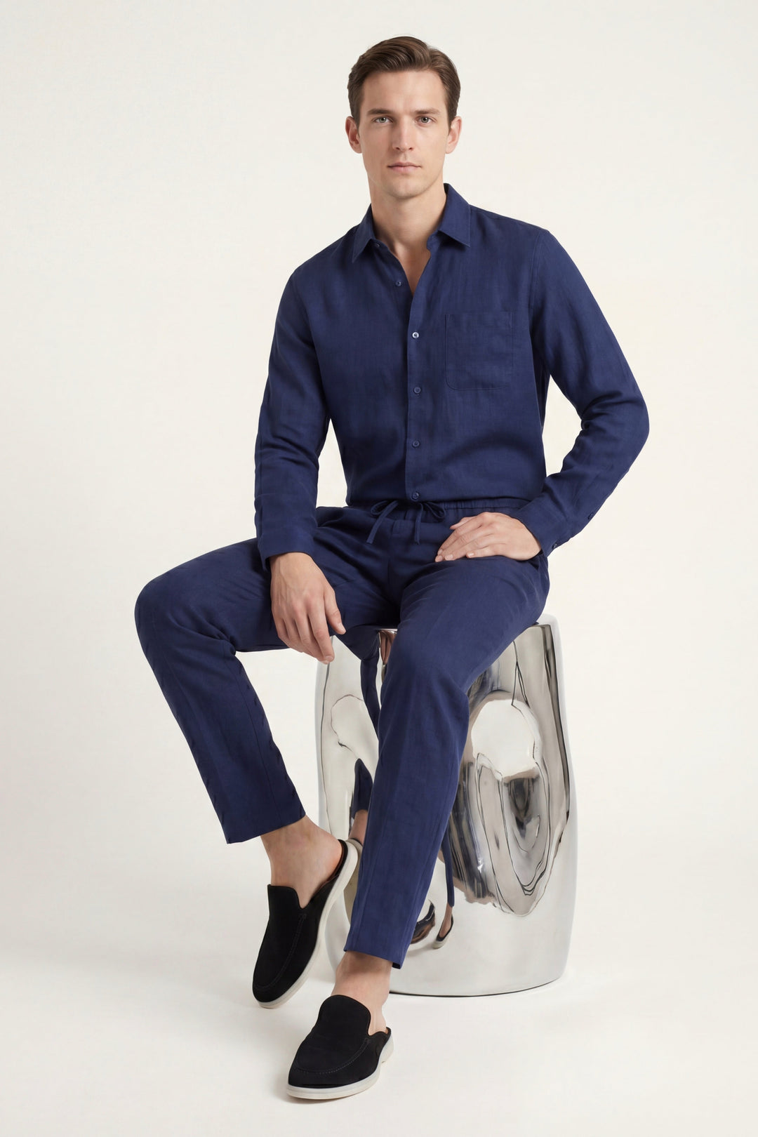 Bellagio Linen Set Long Sleeve Navy