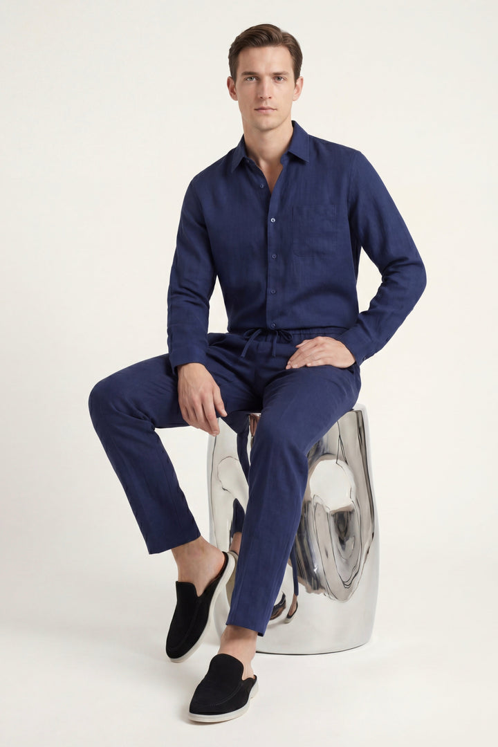 Bellagio Linen Set Long Sleeve Navy
