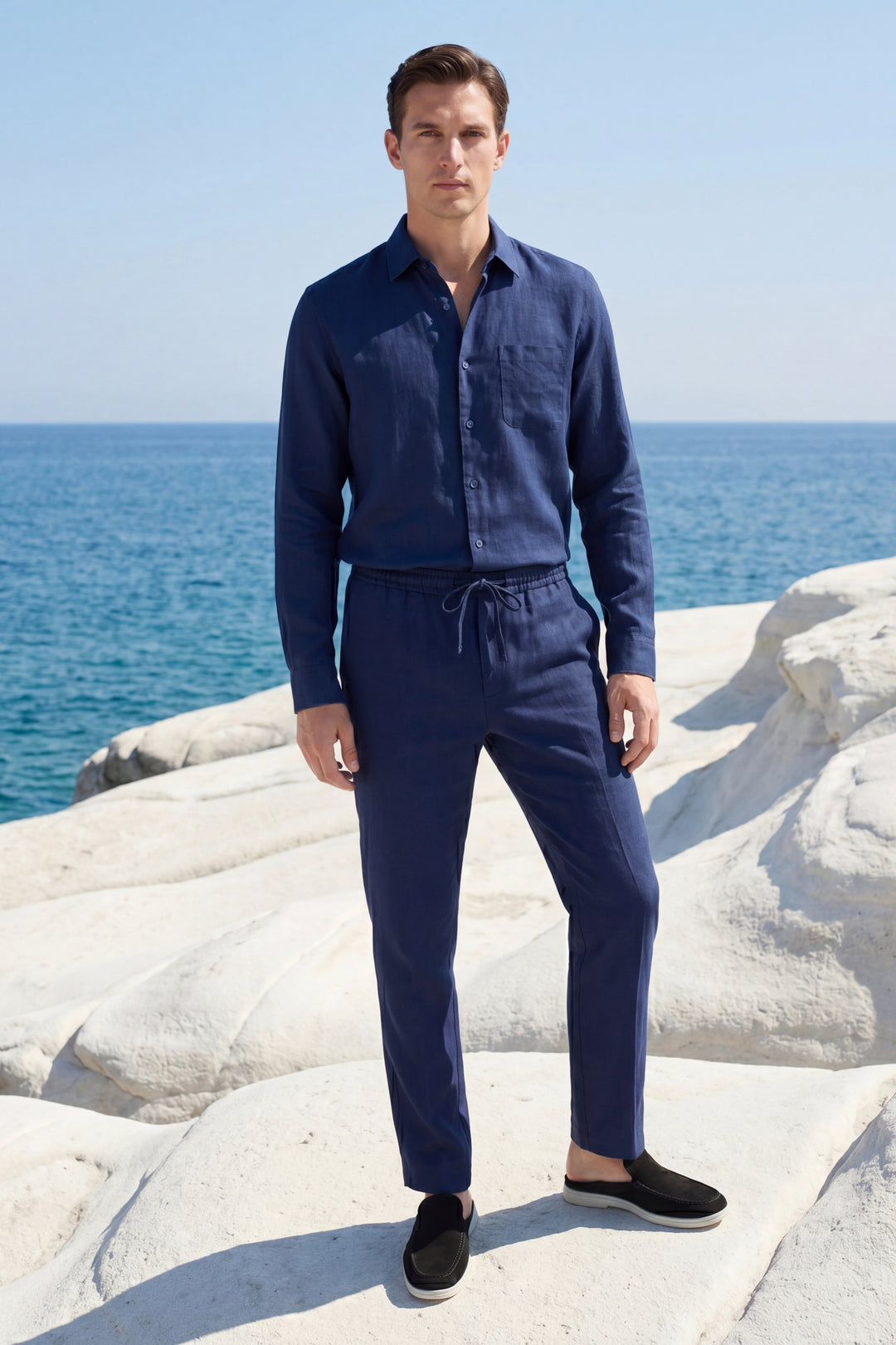 Bellagio Linen Set Long Sleeve Navy