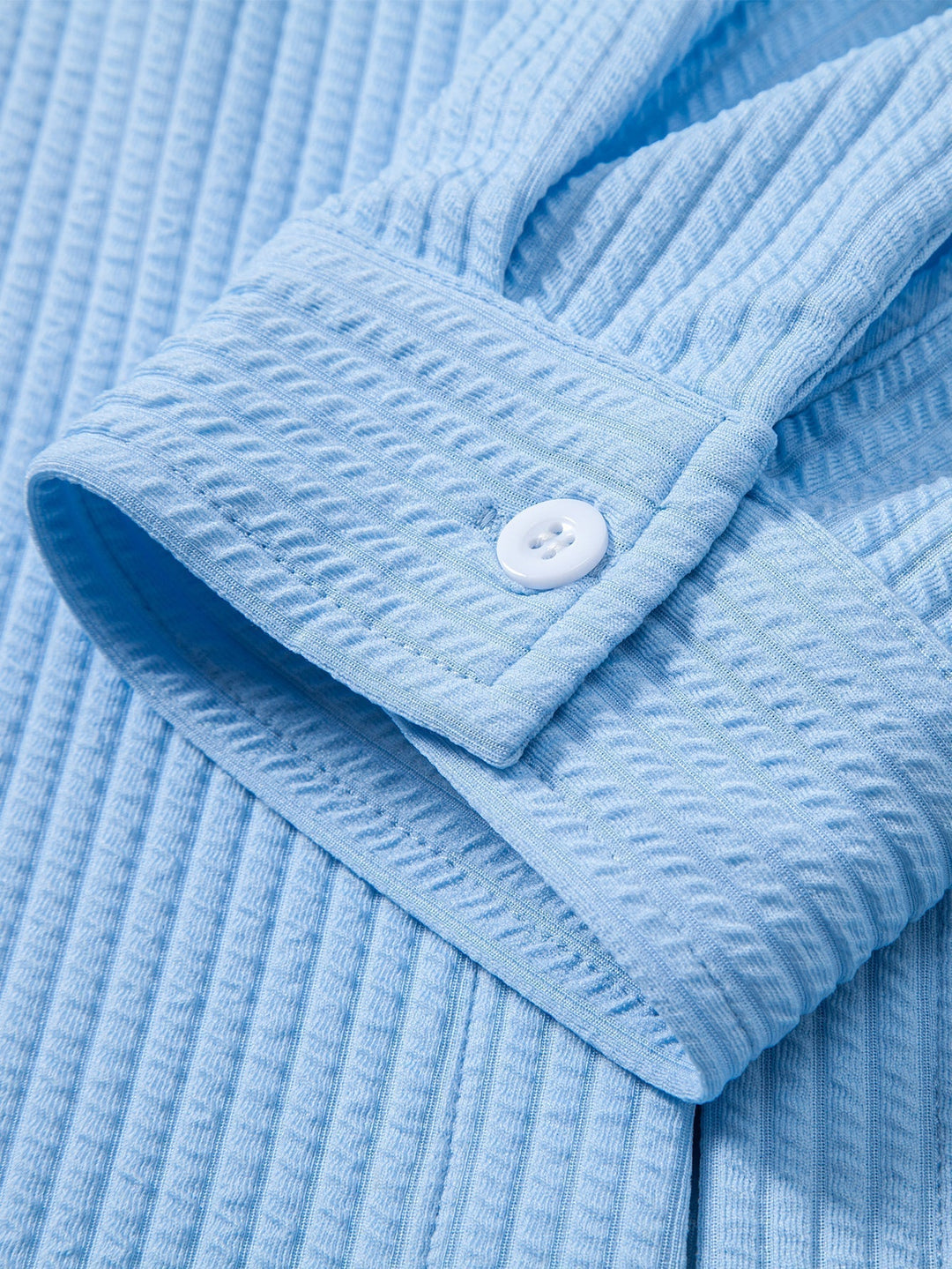 Ribbed Long Sleeve Muscle-Fit Button-Up Shirt
