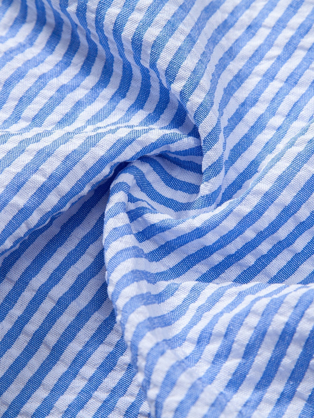 Striped Seersucker Shirt with High Collar