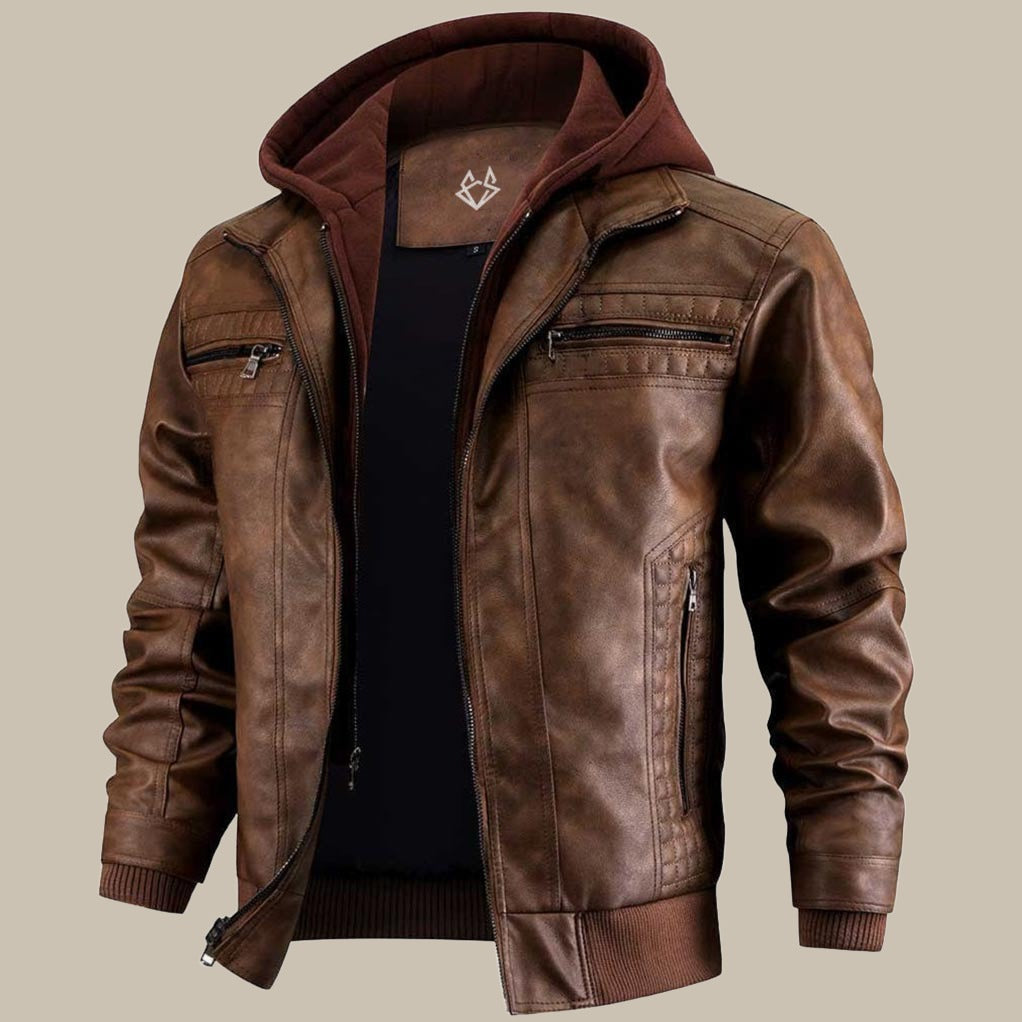 Luca Moretti | Premium Hooded Leather Jacket For Men