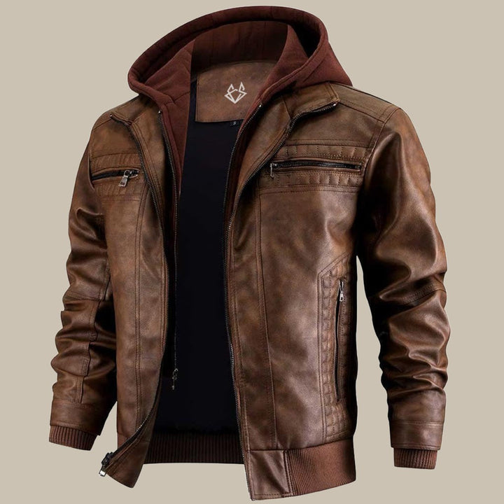 Luca Moretti | Premium Hooded Leather Jacket For Men