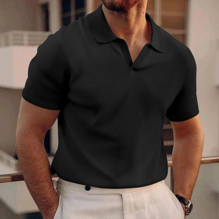 Luca Moretti | Classic Ribbed Polo Shirt with Refined Texture For Men