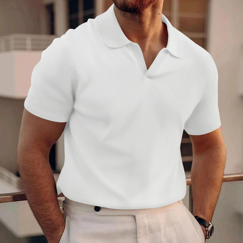 Luca Moretti | Classic Ribbed Polo Shirt with Refined Texture For Men