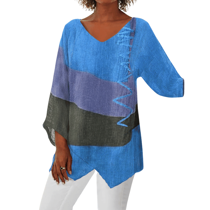Ema | Loose-fitting blouse with color blocks and a V-neck