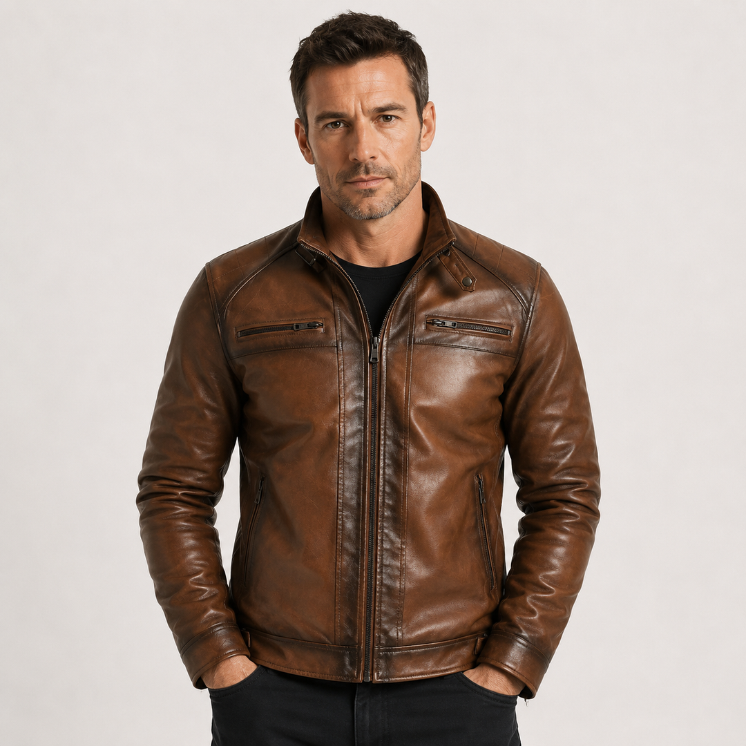 Vincent Moretti | Classic Leather Biker Jacket For Men