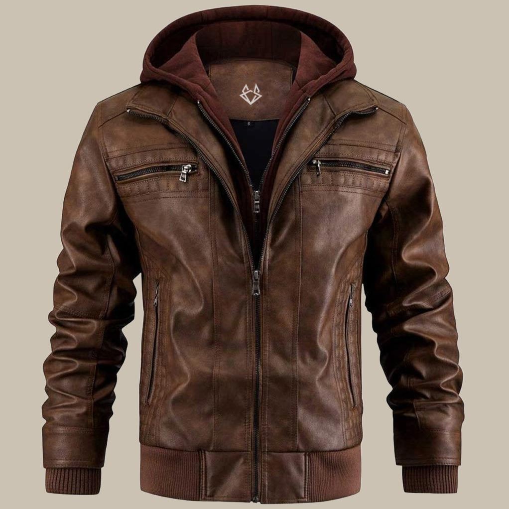 Luca Moretti | Premium Hooded Leather Jacket For Men